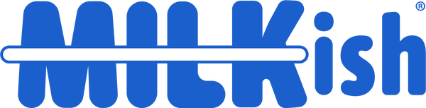 Logo of the brand 'Milkish' with blue text on a white background