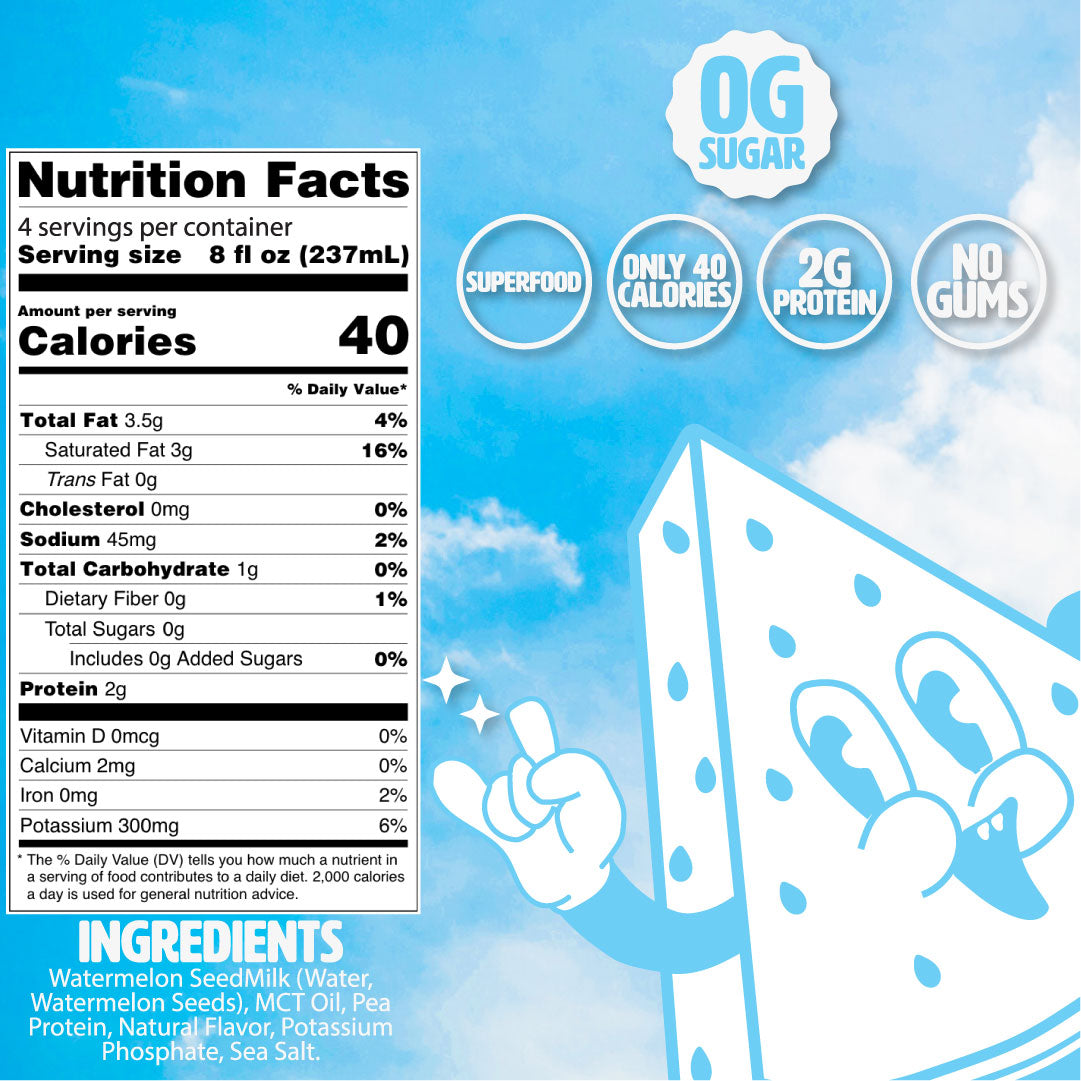 Nutrition facts label and ingredients list on a blue background with 'OG Sugar' branding.
